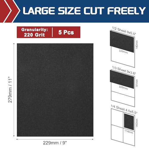 5Pcs Sand Papers 9x11Inch 220Grit Aluminum Oxide Sandpaper Sheets - size: 9 x 11 Inch x 220 Grits