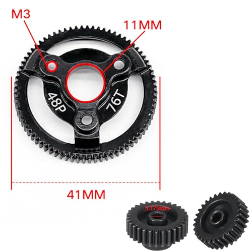 48P 72T Hardened Steel Spur Gear with 27T 28T 29T 30T Pinions, 3.175mm Bore - size: 76T-27T 28T 29T 30T