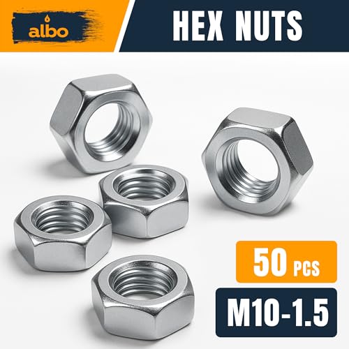ALBO 50 PCS M10-1.5 Hex Nuts – Stainless Steel 304 Metric Nuts Set in Reusable Box – Hardware for Automotive & DIY – M10 Nuts, Metric Nut Assortment - size: М10-1.5, 50pcs