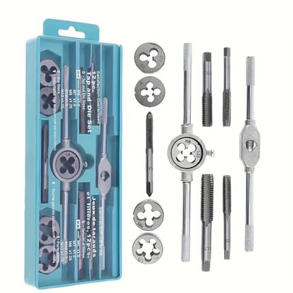 Tap and Die Set Metric | M3-M12 Tap Set and Die Set | Thread Repair Kits for Threading and Rethreading Internal and External Threads-12pcs
