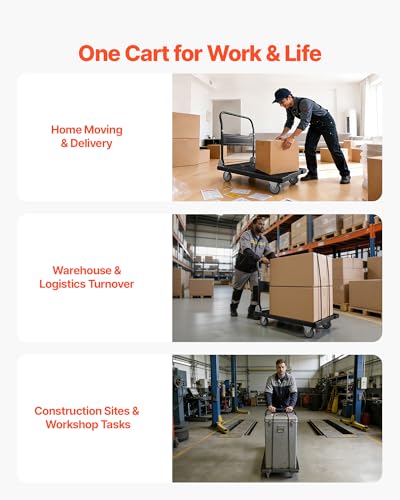 VEVOR Platform Truck Push Cart Dolly, 1000LBS Heavy Duty Folding Platform Truck with 360° Swivel Wheels, Flat Bed Cart with Space Saving Push Handle for Garage/Basement/Office/Warehouse - size: 35.2 x 23.4 x 33.5 in/ 895 x 595 x 850 mm
