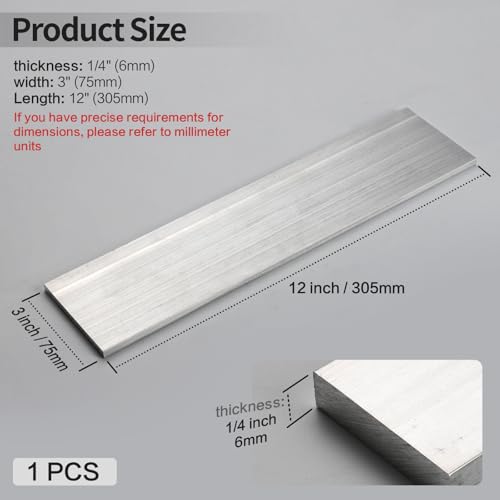 1 Pcs 1/4" x 3" 6061 Square Aluminum Flat BAR,12" Long, 6mm X 75mm X 305mm Aluminum Flat Plate, T6511 Solid New Mill Stock - size: 1/4x3x12"