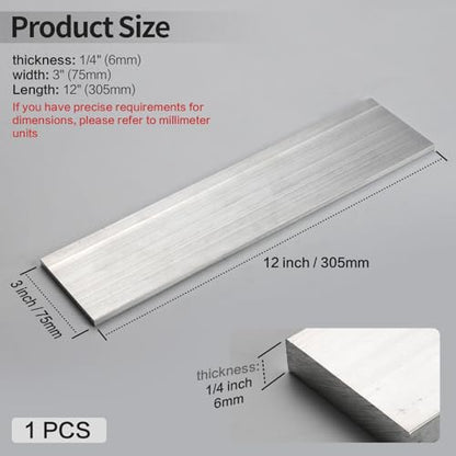 1 Pcs 1/4" x 3" 6061 Square Aluminum Flat BAR,12" Long, 6mm X 75mm X 305mm Aluminum Flat Plate, T6511 Solid New Mill Stock - size: 1/4x3x12"