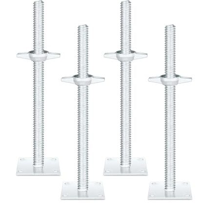 Zonon 4 Pack 18 Inch Adjustable Leveling Jacks Scaffolding Hollow Screw Jacks with Base Plate for Baker Style Scaffolding Baker Scaffold - size: 18 Inch