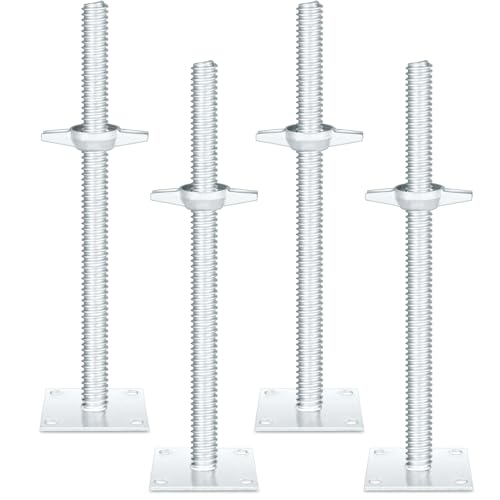 Zonon 4 Pack 18 Inch Adjustable Leveling Jacks Scaffolding Hollow Screw Jacks with Base Plate for Baker Style Scaffolding Baker Scaffold - size: 18 Inch