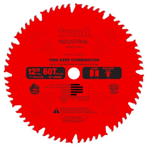 Freud LU83R012: 12" x 60T Thin Kerf Combination Blade - style: 12-Inch 60 Tooth ATB Thin Kerf Combination Saw Blade with 1-Inch Arbor and PermaShield Coating