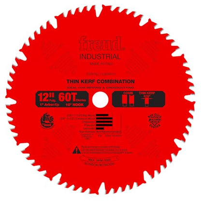 Freud LU83R012: 12" x 60T Thin Kerf Combination Blade - style: 12-Inch 60 Tooth ATB Thin Kerf Combination Saw Blade with 1-Inch Arbor and PermaShield Coating