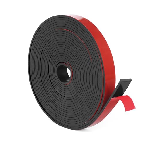 WochiTV Adhesive Solid Rubber Strips, 1" Wide x 1/32" Thick x 360" Long Self Stick Black Neoprene Rubber Rolls Perfect for DIY Insulation Cushion Gasket, Sealing, Liner, Weather Striping - size: 1" W X 360" L, style: 1/32" Thick Adhesive