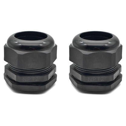 Waterproof Cable Glands, Nylon PA66, IP68, Black NPT2, 2-Pack