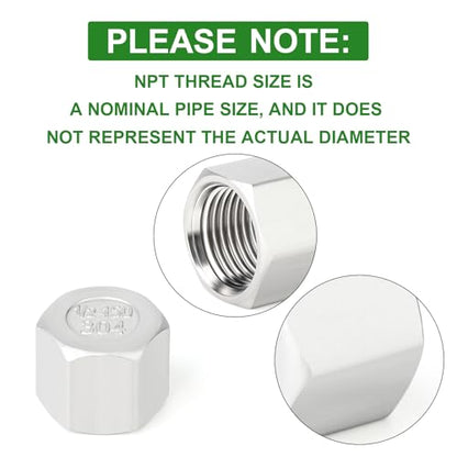 TAISHER 5Pcs 304 SS Cap Pipe Plug Socket Fitting 1/2" NPT Female - size: 1/2" FNPT(Cap)