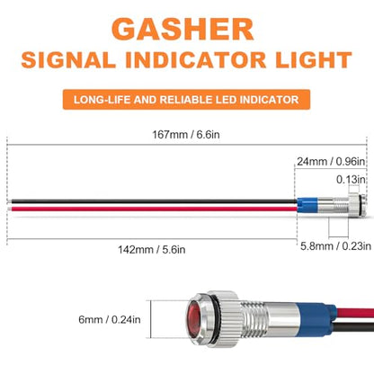 GASHER 5 PCS Energy Saving Indicator Light, LED Light 12V/24V/110V 20mA Panel Mount Light, Mounting Hole Size 6mm Red LED (12V) - color: Red, size: 6MM（12V）