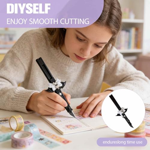 Cute Box Opener Cutter, Package Opener, Small Plastic Box Cutter Retractable, Snap off Utility Paper Exacto Knife, Kawaii Desk Office Home Aesthetic Accessories Essentials, Stationery Craft Supplies - color: Black