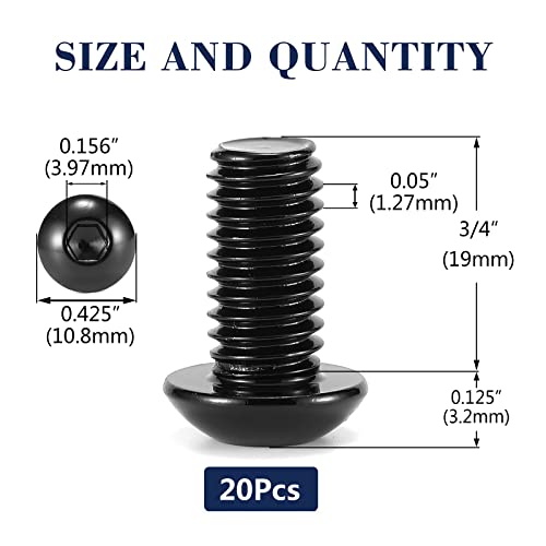 1/4-20 x 3/4" Button Head Socket Cap Bolts Screws, 20Pcs 304 Stainless Steel 18-8, Allen Hex Drive, Black Oxide by SG TZH(with Hex Spanner) - size: 1/4-20 x 3/4"