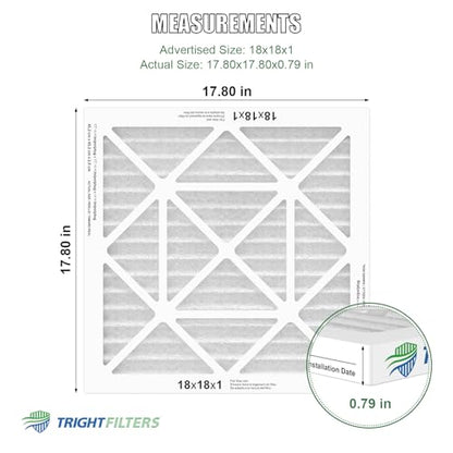 TRIGHTFILTERS 18x18x1 Air Filter 4 Pack, MERV 8 Pleated HVAC Furnace Filter - size: 18x18x1
