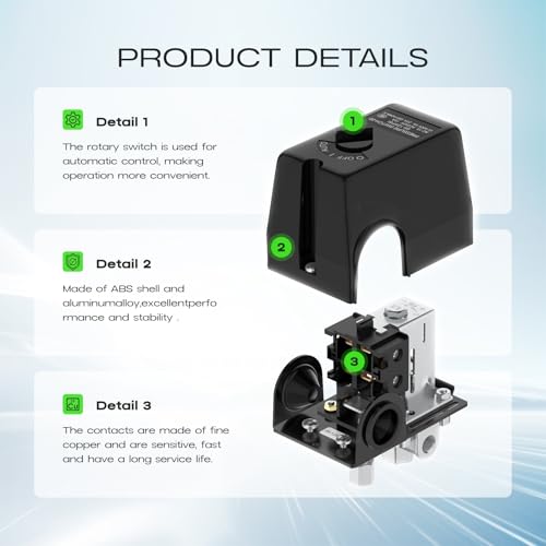 Air Compressor Pressure Switch, cnaodun 95-125 PSL 1/4 NPT Thread Rotary Switch Four-Port Pressure Regulator Switch for Air Compressor Rotary Switch - style: Rotary Switch 4-Port 20A 95-125 PSL