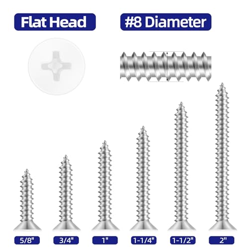 #8 x 1 Flat Head Self Tapping Screws, White Head Wood Screw, 304 Stainless Steel 18-8, Screwdriver Bit Included, 100 PCS - color: White, size: #8 x 1"