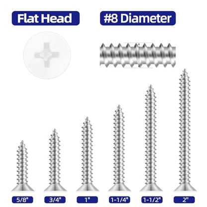 #8 x 1 Flat Head Self Tapping Screws, White Head Wood Screw, 304 Stainless Steel 18-8, Screwdriver Bit Included, 100 PCS - color: White, size: #8 x 1"