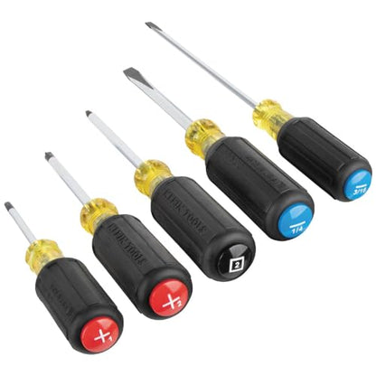 Klein Tools 80031C 5-Piece Color-Coded Screwdriver Set, Made in USA, featureing Precision Tips, Cushion-Grip Handles, 2 Slotted, 2 Phillips, 1 Square, Great for Home Improvement