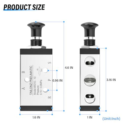 TAILONZ Push Pull Valve 3/8"NPT 5 Way 2 Position 4R310-10 - size: 3/8"NPT