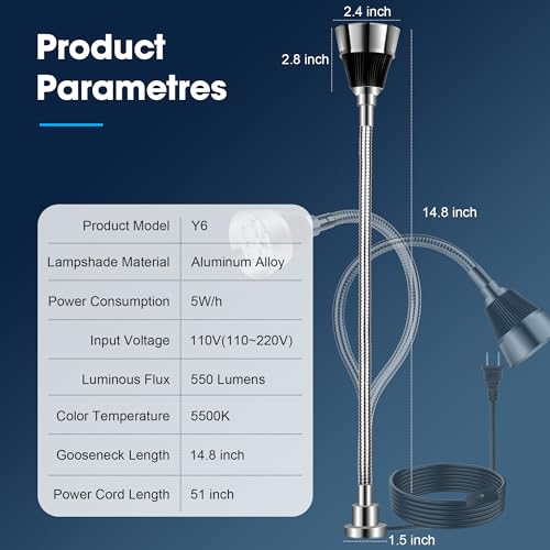 Magnetic Work Light, LED Machine Work Light with Magnet Base & Flexible Gooseneck, Shop Tool Lamp for Wood Lathe, Workbench, Sewing Machine, Grill, Industrial Mechanic Light