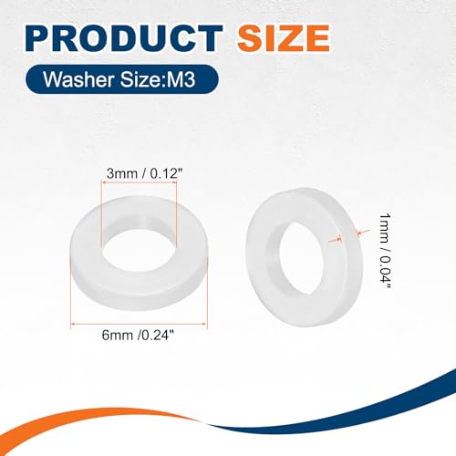PATIKIL 125 Pcs Nylon Flat Washer M3 3mm ID 6mm OD 1mm THK White - color: White, size: 3mm x 6mm x 1mm