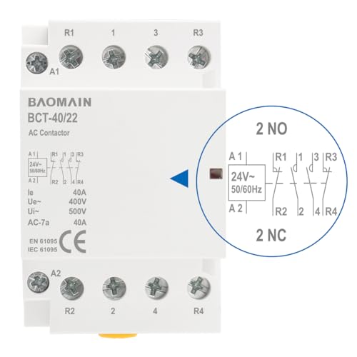 BAOMAIN 24V AC 4-Pole 40A Modular Contactor, 2NO2NC, DIN Rail Mount