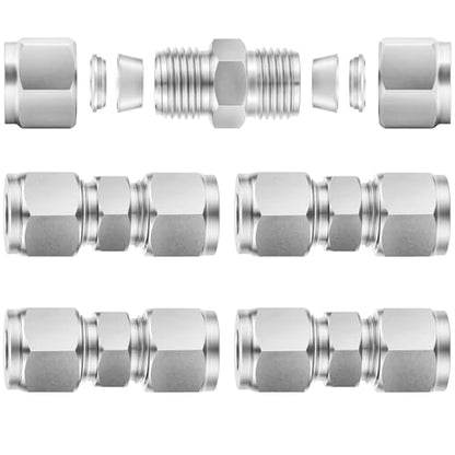ChillWaves 304 Stainless Steel Compression Tube Fitting, 1/4" OD x 1/4" OD Compression Union Connector(5-PACK) - size: 1/4" OD x 1/4" OD