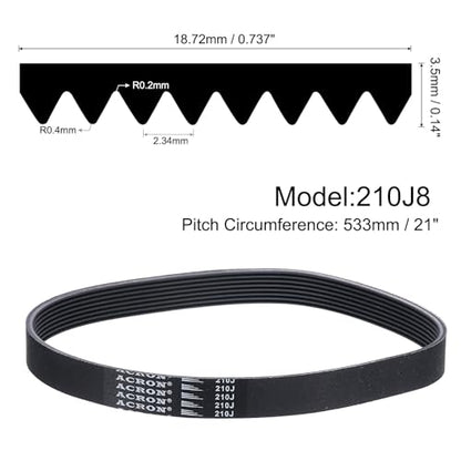 uxcell 210J8 PJ V-Ribbed Belt 8 Ribs 21" L x 0.74" W x 0.14" H, EPDM - size: 210J8