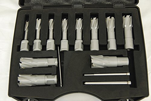 BLUEROCK 1-3/8" Depth TCT Annular Cutter Set for Magnetic Drills, 13-Piece Tungsten Carbide Kit with 11 Cutters, 3/4" Weldon Shank, 3 Pilot Pins & Case