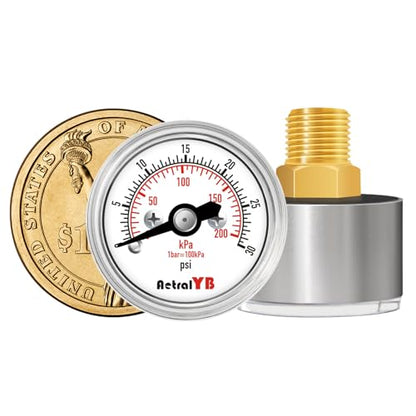 Mini1 Inch Pressure Gauge, 0-30 Psi Air Gauge, Lead-Free.Stainless Steel Case, 1/8" NPT Back Mount, Pressure Gauge for Water Air Pressure Test - size: 0-30 PSI, style: Back Mount