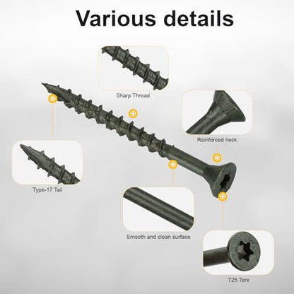 Deck Screws #8 x 2’’, T25 Star Torx Drive Flat Head Wood Screws, Green, 5lb - color: Green, size: 8X2’’