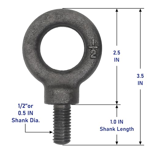 Lifting Shoulder Eye Bolt 1/2"-13 X 1 2 Pcs, Industrial Grade Heavy Duty Forged Steel for Truck Tractor Bucket Use As Towing&Pulling Point - size: 1/2”-13*1