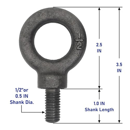 Lifting Shoulder Eye Bolt 1/2"-13 X 1 2 Pcs, Industrial Grade Heavy Duty Forged Steel for Truck Tractor Bucket Use As Towing&Pulling Point - size: 1/2”-13*1