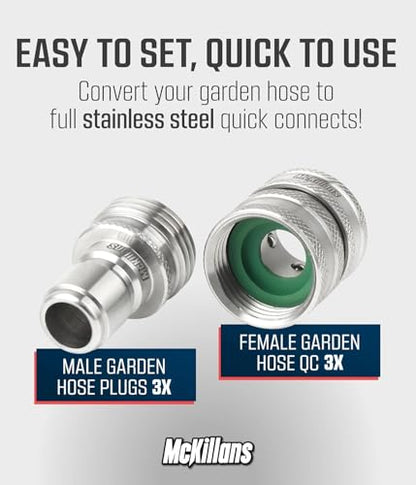 McKillans® Water Hose Quick Connect [UNIVERSAL FIT] 3 Pack - Stainless Steel Garden Hose Quick Connector - Durable Garden Hose Fittings - EASY INSTANT CONNECTION - color: Quick Connects