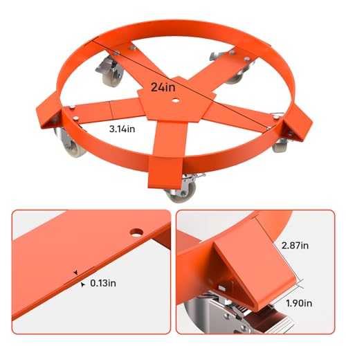 55 Gallon Drum Dolly, Heavy Duty 1000LBS Load Capacity Barrel Dolly Cart,Non Tipping Dollies with Steel Frame and 5 Swivel Casters Wheel for Carry Potted, Drum - size: 5 wheels