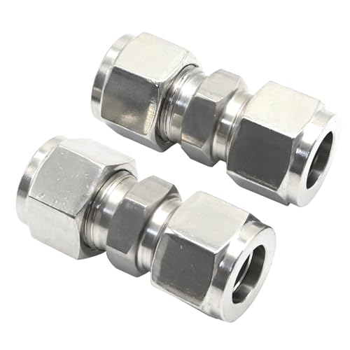 EATAKWARD 2 Pcs Stainless Steel Compression Tube Fittings, 1/2 Inch OD x 1/2 Inch OD Straight Union Connector with Double Ferrules for Connecting Tubes - size: 1/2 Inch OD x 1/2 Inch OD