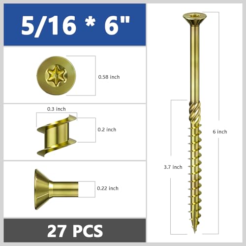 Wensilon 5/16 * 6" Yellow Deck Screws 27pcs 2lbs 8x150mm Lag Screws - color: Yellow, size: 5/16*6"