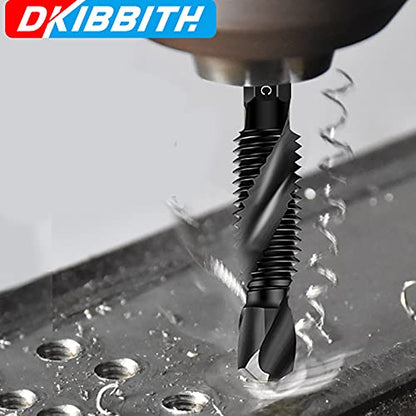 DKIBBITH 6 Packs M8 Drill & Tap Bit Set, Combination Screw Tapping Threading Tools in Size M8*1.25 with Anti-Rust Black Coating, 1/4" Hex Shank and Storage Case - size: M8x1.25