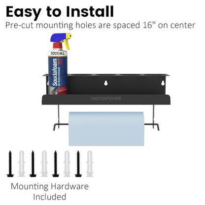 UNITEDPOWER 5 Aerosol Spray Can/Paper Towel Holder, Paint Bottle Storage Rack, Steel Wall Mount Shelf, Tool Organizer for Garage, Craft Workspace and Home - style: Spray Can/Paper Towel Holder
