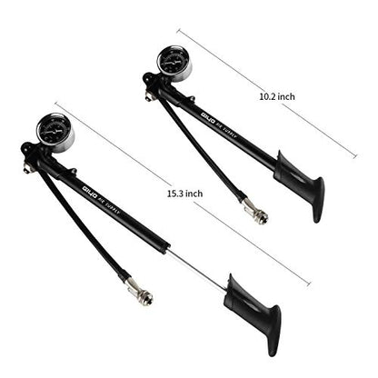 Giyo High Pressure Shock Pump, (300 PSI Max) for Fork & Rear Suspension, Lever Lock on Nozzle No Air Loss (Black)