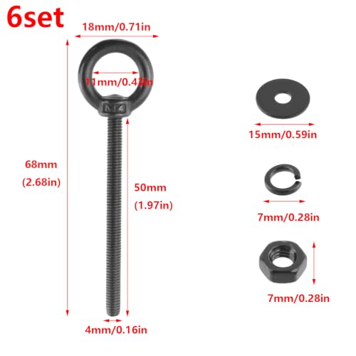 Antrader Lifting Shoulder Eye Bolts,M4 Eye Bolt, M4 x 50mm,Black,6 Sets - size: M4 x 50mm