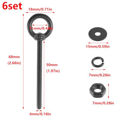 Antrader Lifting Shoulder Eye Bolts,M4 Eye Bolt, M4 x 50mm,Black,6 Sets - size: M4 x 50mm