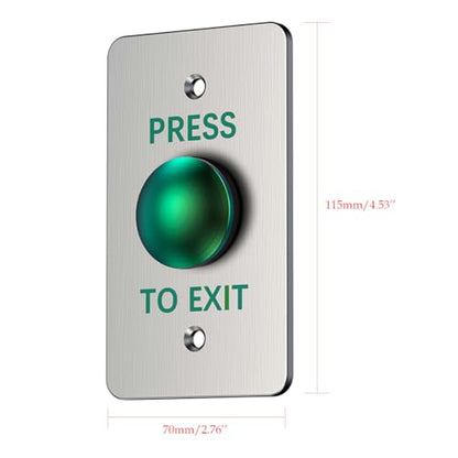 Push to Exit Button for Door Access Control Big Press Button Waterproof Stainless Steel Shell NO/COM Output - color: 4.5''x2.8''