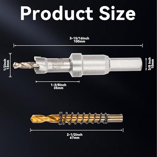 Hole Saw 1/2" (13mm) Heavy Duty Carbide with 2 Pilot Drill Bits - Metal Hole Cutter Cuts Stainless Steel, Iron, Copper, Brass, Plastic - size: 13mm|1/2"