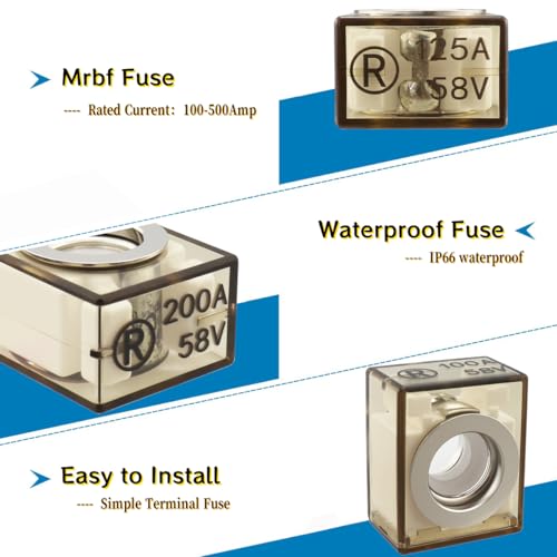 MRBF Terminal Fuses,250Amp，58V DC, Max IP66, Waterproof Fuse, Charging Piles for The Circuit Protection of Automobiles RVs Cranes Ships (Pack of 5 - color: FUSE, size: 250Amp-5PCS