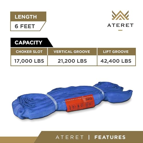 ATERET Powerlift Blue Polyester Endless Round Sling - 6 Feet Length, 21,200 lb. Vertical Capacity, 42,400 lbs Basket - Heavy Duty Poly Lifting Sling - color: 06 Blue - Vertical Capacity 21,200 lbs, size: 6FT