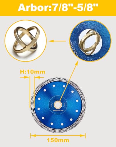 Ostek 6" Diamond Tile Blade,Super Thin Porcelain Cutting Blade for Granite Marble Ceramics Porcelain Tiles Cutting - size: 6"
