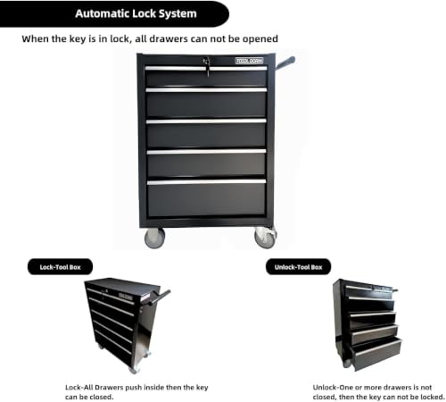 5-Drawer Rolling Tool Chest with Locking Wheels & Drawers - color: Black-5