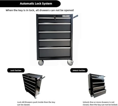 5-Drawer Rolling Tool Chest with Locking Wheels & Drawers - color: Black-5