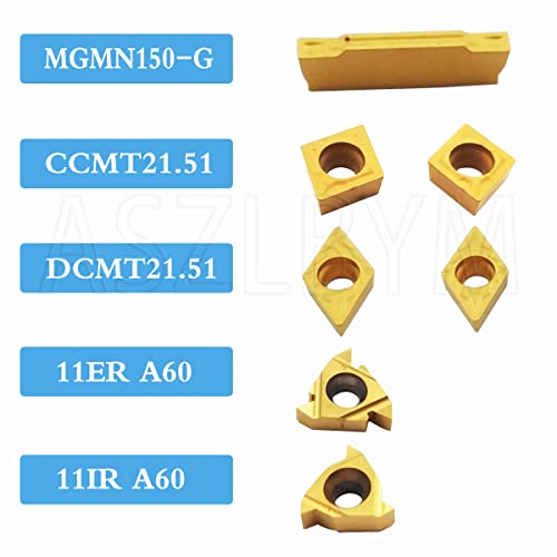 7PCS 3/8" Shank Indexable Carbide Lathe Turning Tool Holder Set Cutting Tools for Turning Grooving Threading Boring Bar with Carbide Turning Insert MGMN150-G CCMT21.51 DCMT21.51 11ER 11IR